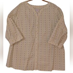 D&Co Beige Patterned Long Sleeve Women's Button Down